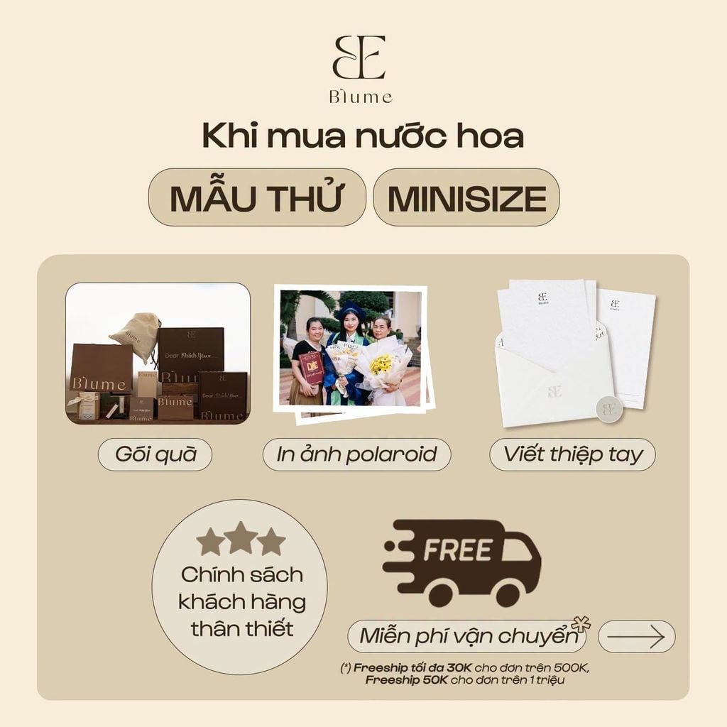 Dịch vụ miễn phí khi mua nước hoa Mẫu thử hoặc Minisize tại Blume