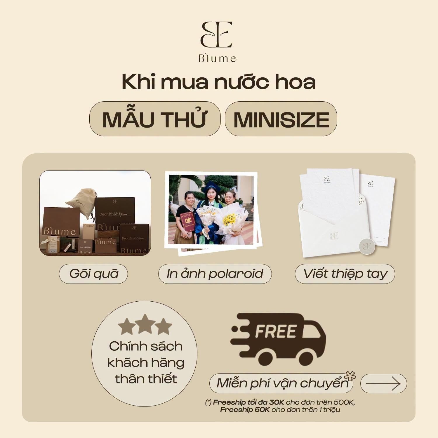 Dịch vụ miễn phí khi mua nước hoa Mẫu thử hoặc Minisize tại Blume