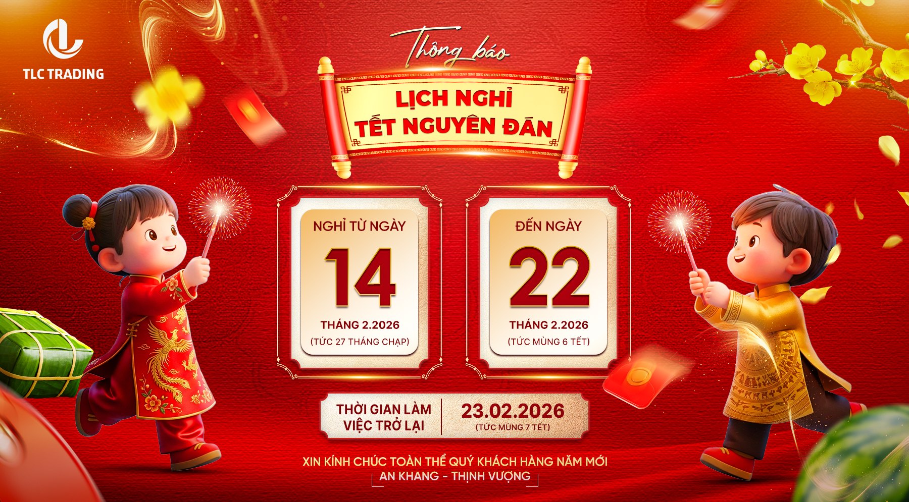 Thông báo: Lịch nghỉ Tết Bính Ngọ 2026 tại TLC Trading