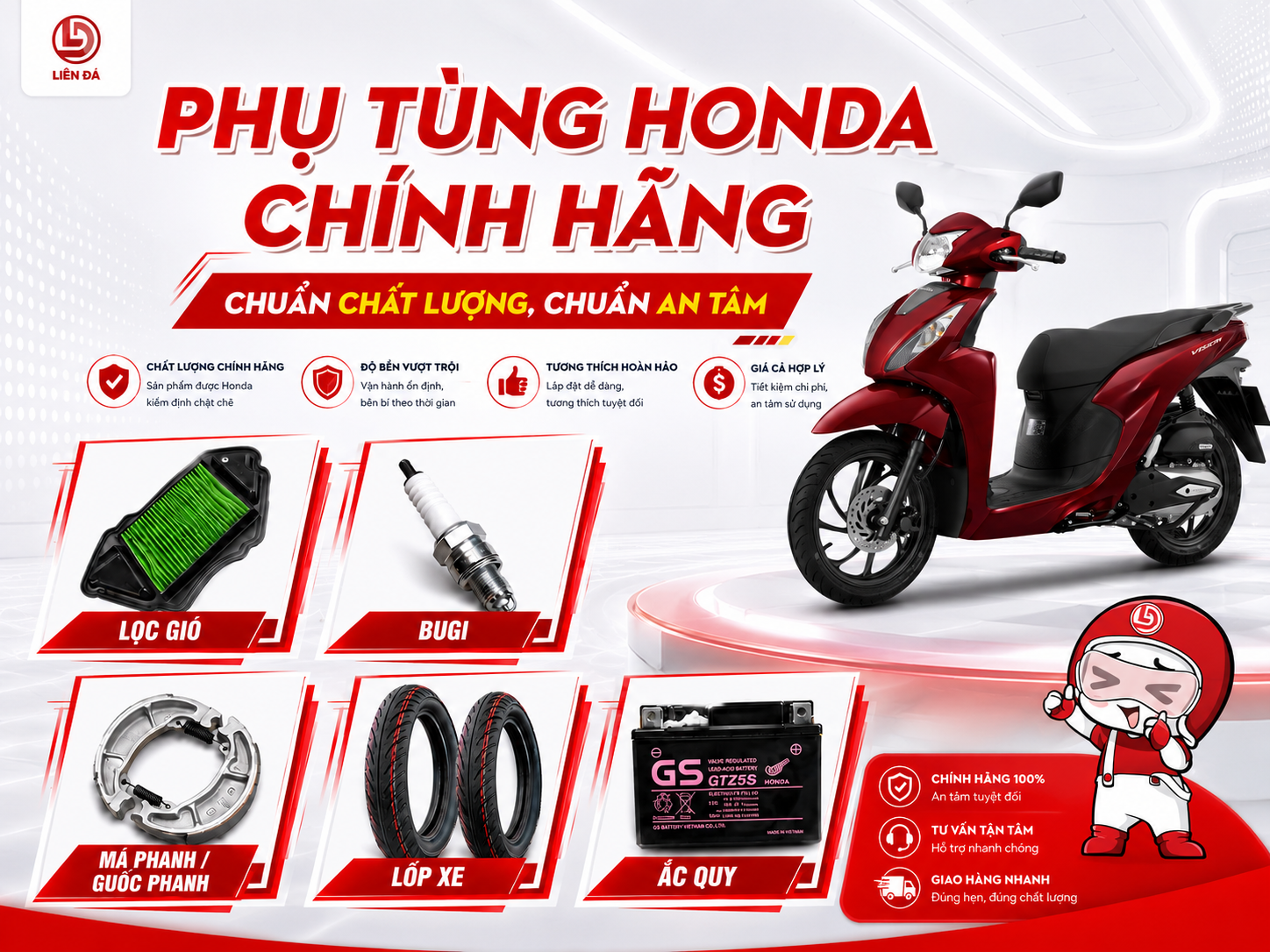 Phụ Tùng Honda Chính Hãng Chuẩn Chất Lượng, Chuẩn An Tâm Cùng Honda Liên Đá