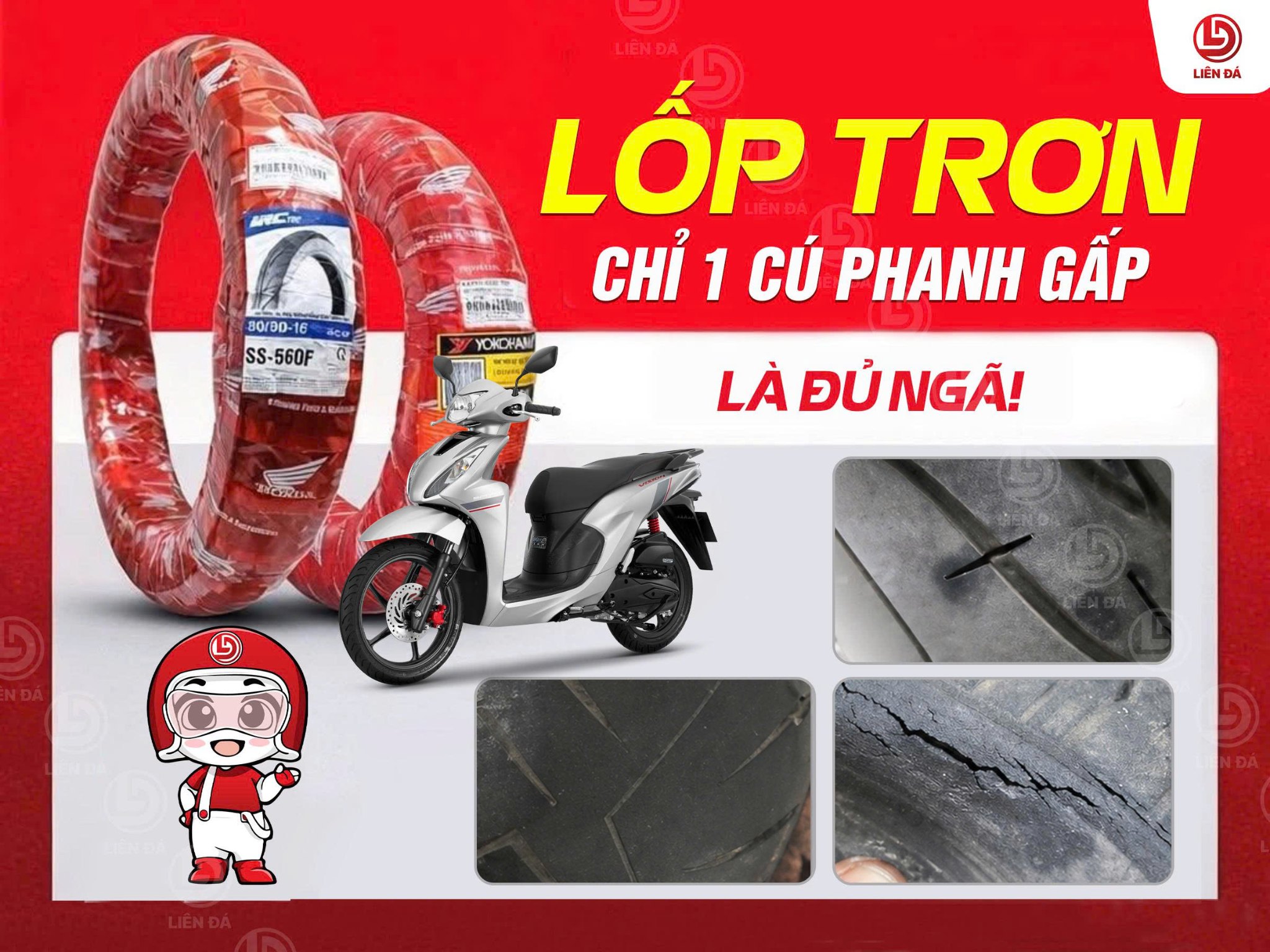 LỐP TRƠN - CHỈ 1 CÚ PHANH GẤP LÀ ĐỦ NGÃ!
