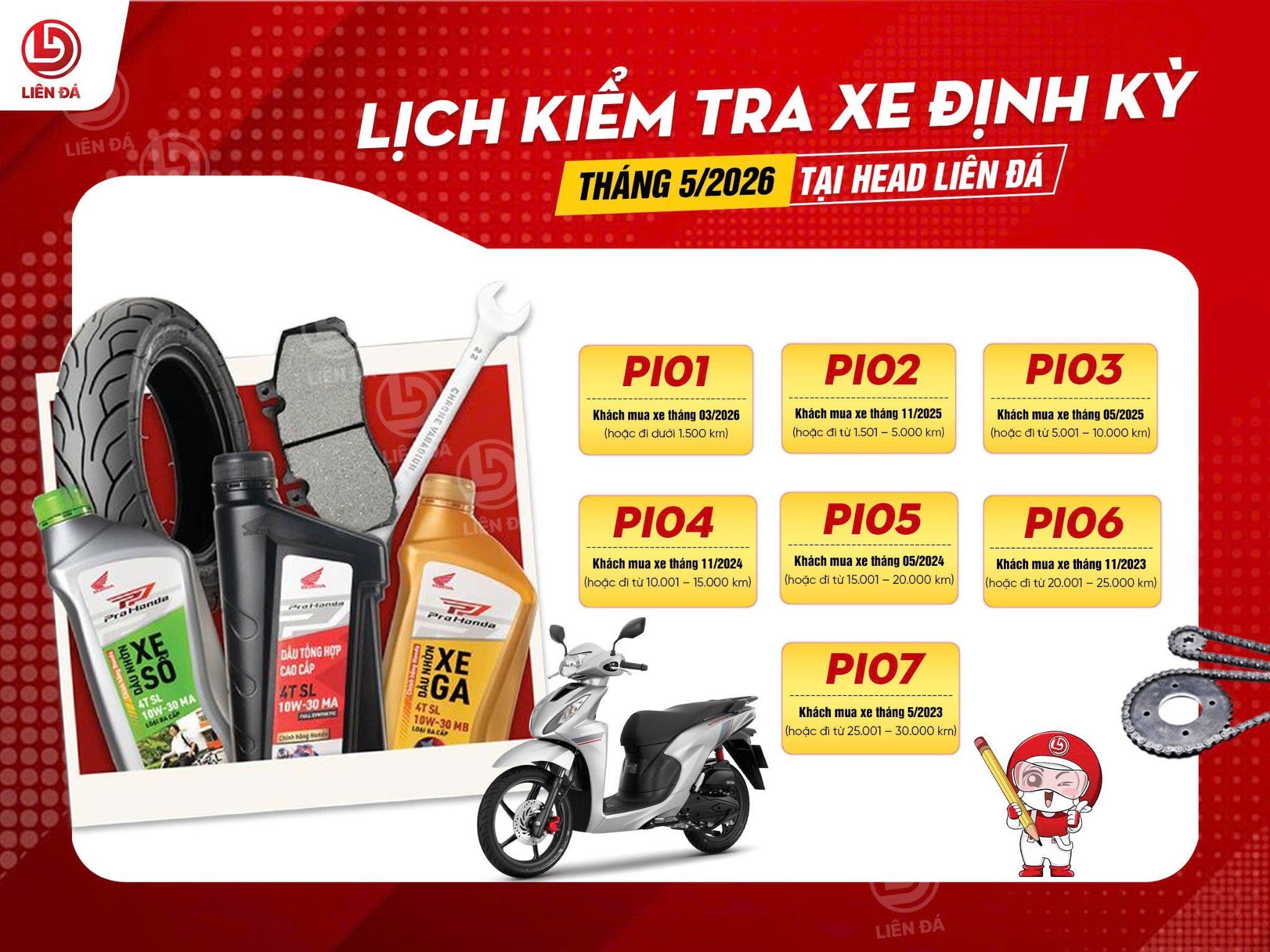 LỊCH KIỂM TRA XE ĐỊNH KỲ THÁNG 5/2026 TẠI HEAD LIÊN ĐÁ