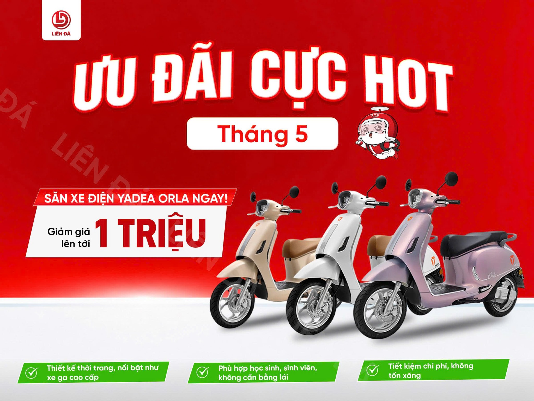 ƯU ĐÃI CỰC HOT THÁNG 5 - SĂN XE ĐIỆN YADEA ORLA NGAY!