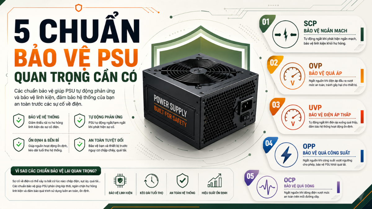 5 chuẩn bảo vệ PSU bắt buộc khi chọn nguồn máy tính an toàn