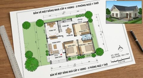 BST 30+ mẫu nhà cấp 4 100m2 3 phòng ngủ 1 thờ hợp xu hướng 2026
