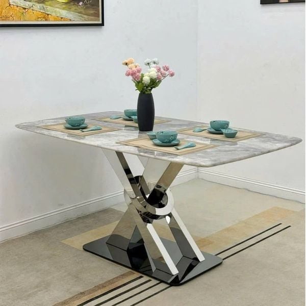 Bộ bàn ăn inox tráng gương mặt đá hera - ADC160