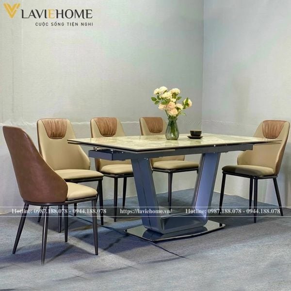 Bộ bàn ăn mặt đá 6 ghế Axe ghế Vera