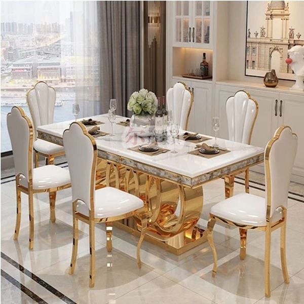 Bộ bàn ăn 6 ghế mặt đá Audi ghế Queen