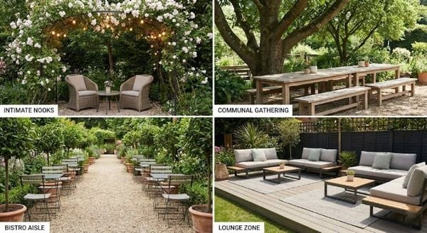 Bố trí bàn ghế cho sân vườn cafe
