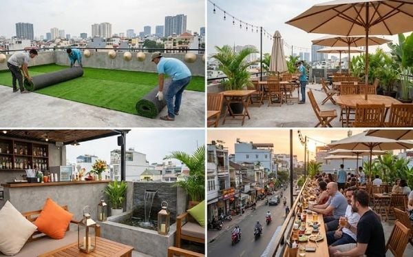 Set up bàn cafe ngoài trời cho sân thượng