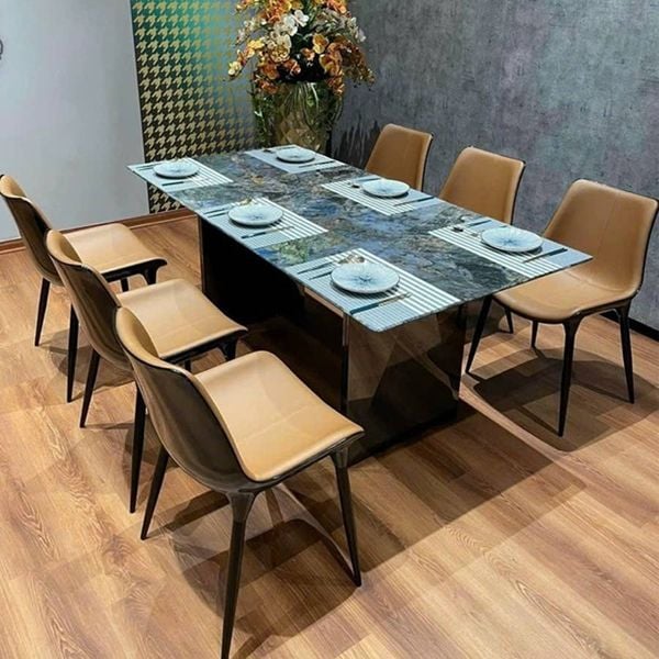 Bộ bàn ăn 6 ghế Inox gương mặt đá Crom
