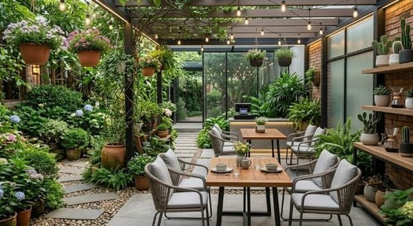 Mẫu decor cafe sân vườn