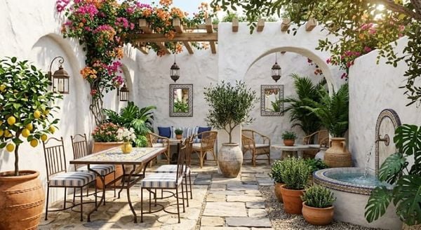 Decor cafe sân vườn phong cách Địa Trung Hải