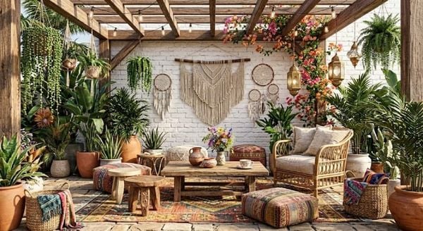 Decor cafe sân vườn phong cách Bohemian