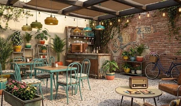 Decor cafe sân vườn phong cách Vintage – Retro
