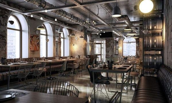 Decor quán cafe ngoài trời phong cách công nghiệp