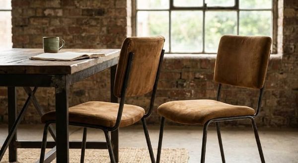 Ghế ăn chân sắt bọc da lộn (Suede)&nbsp;Vintage
