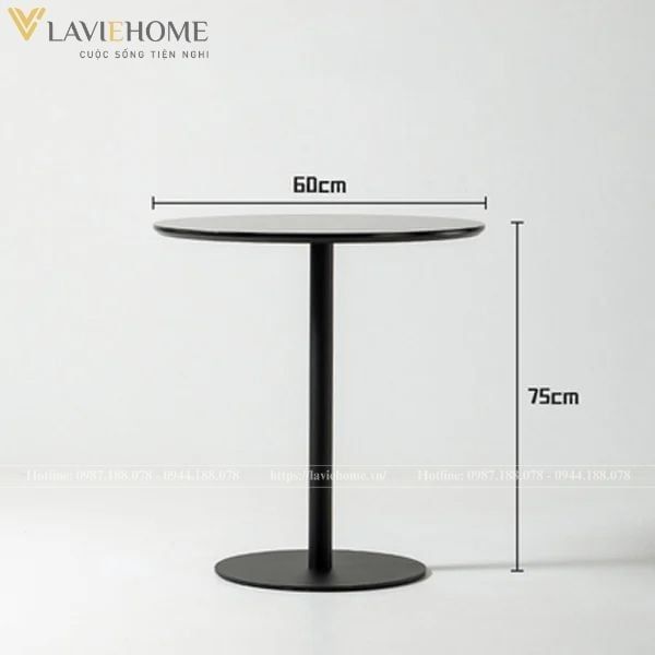 Kích thước bàn Cafe chân sắt mặt gỗ S1545M