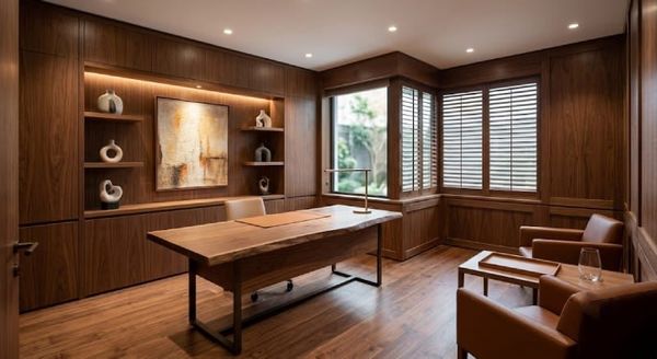 Thiết kế phòng giám đốc 20m2 tone màu gỗ óc chó