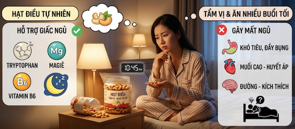 Ăn Hạt Điều Tẩm Vị Buổi Tối Có Gây Mất Ngủ Không?