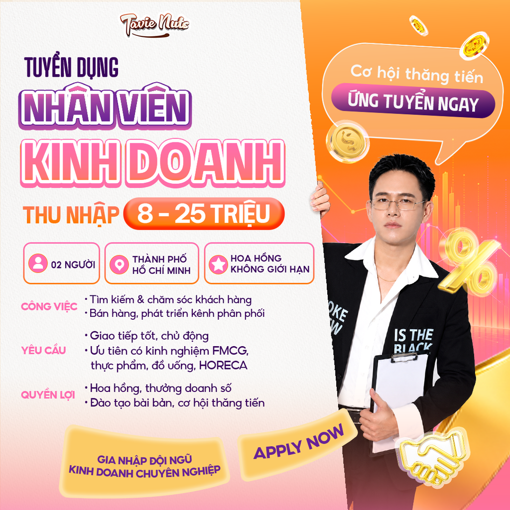 Tuyển Dụng Nhân Viên Kinh Doanh Tại TP.HCM – Thu Nhập 8-25 Triệu, Hoa Hồng Không Giới Hạn