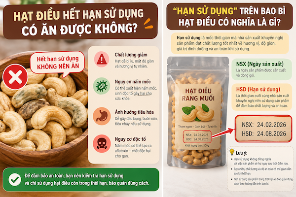 Hạn sử dụng trên bao bì hạt điều