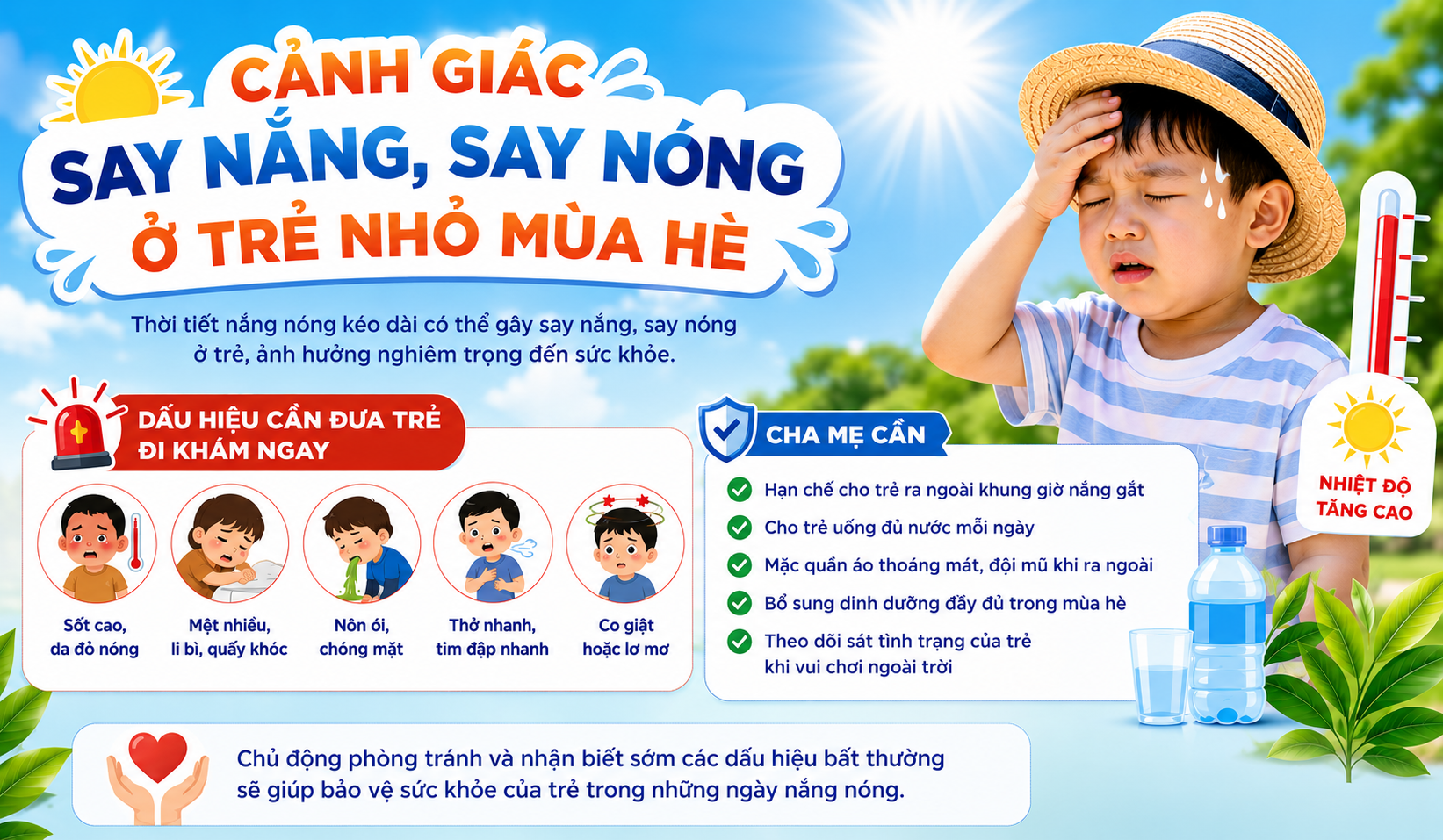CẢNH GIÁC SAY NẮNG, SAY NÓNG Ở TRẺ NHỎ MÙA HÈ – CHA MẸ TUYỆT ĐỐI KHÔNG CHỦ QUAN