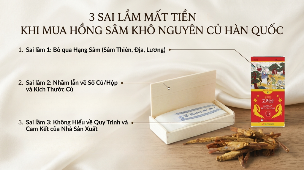 Cảnh báo: 3 sai lầm mất tiền khi mua hồng sâm khô nguyên củ Hàn Quốc