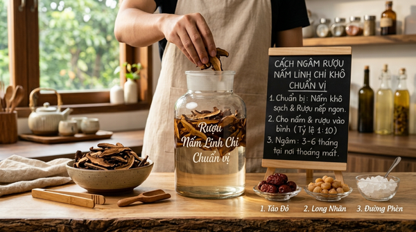 Mách bạn cách ngâm rượu nấm linh chi khô chuẩn vị