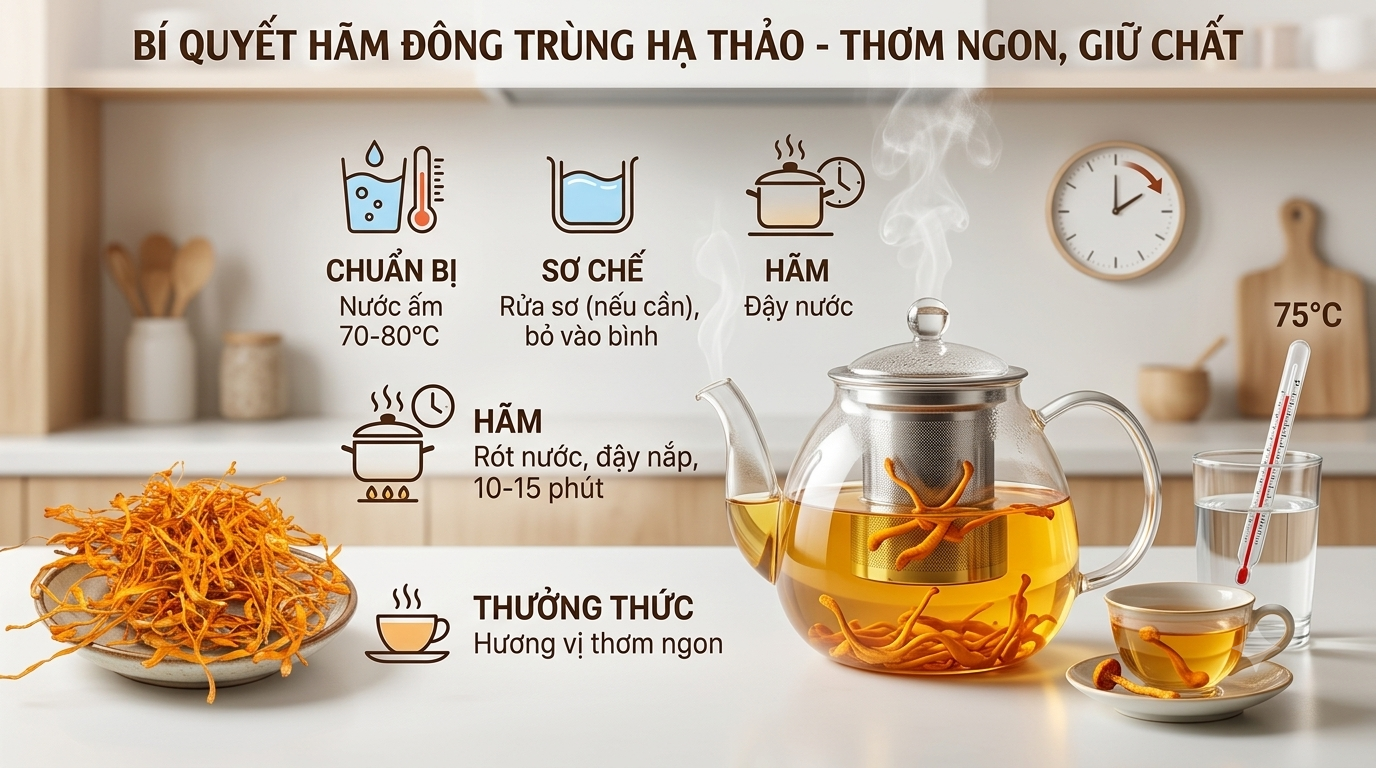 Cách hãm nước đông trùng hạ thảo thơm ngon, không lo mất chất