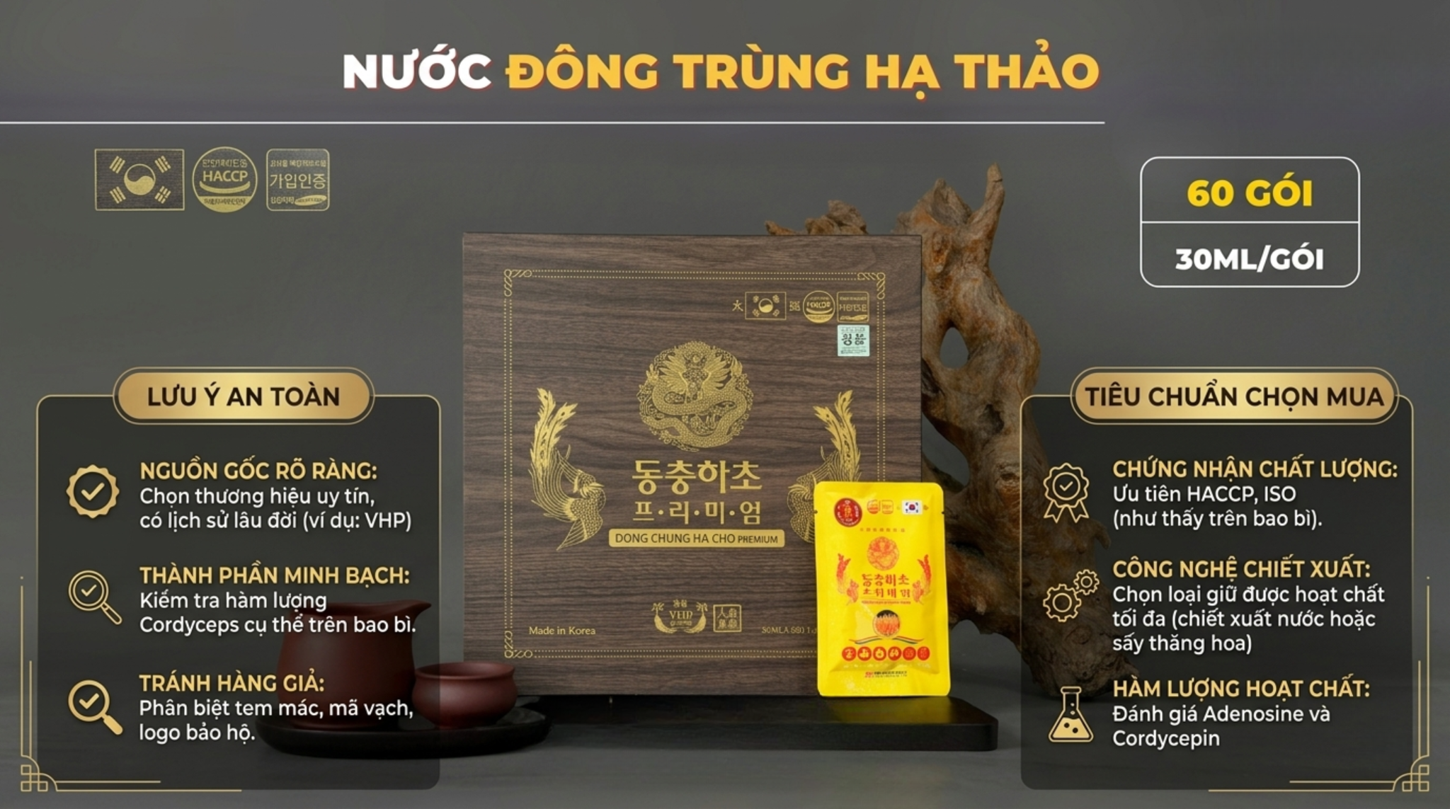 Lưu ý an toàn và tiêu chuẩn chọn mua nước đông trùng chuẩn nhất