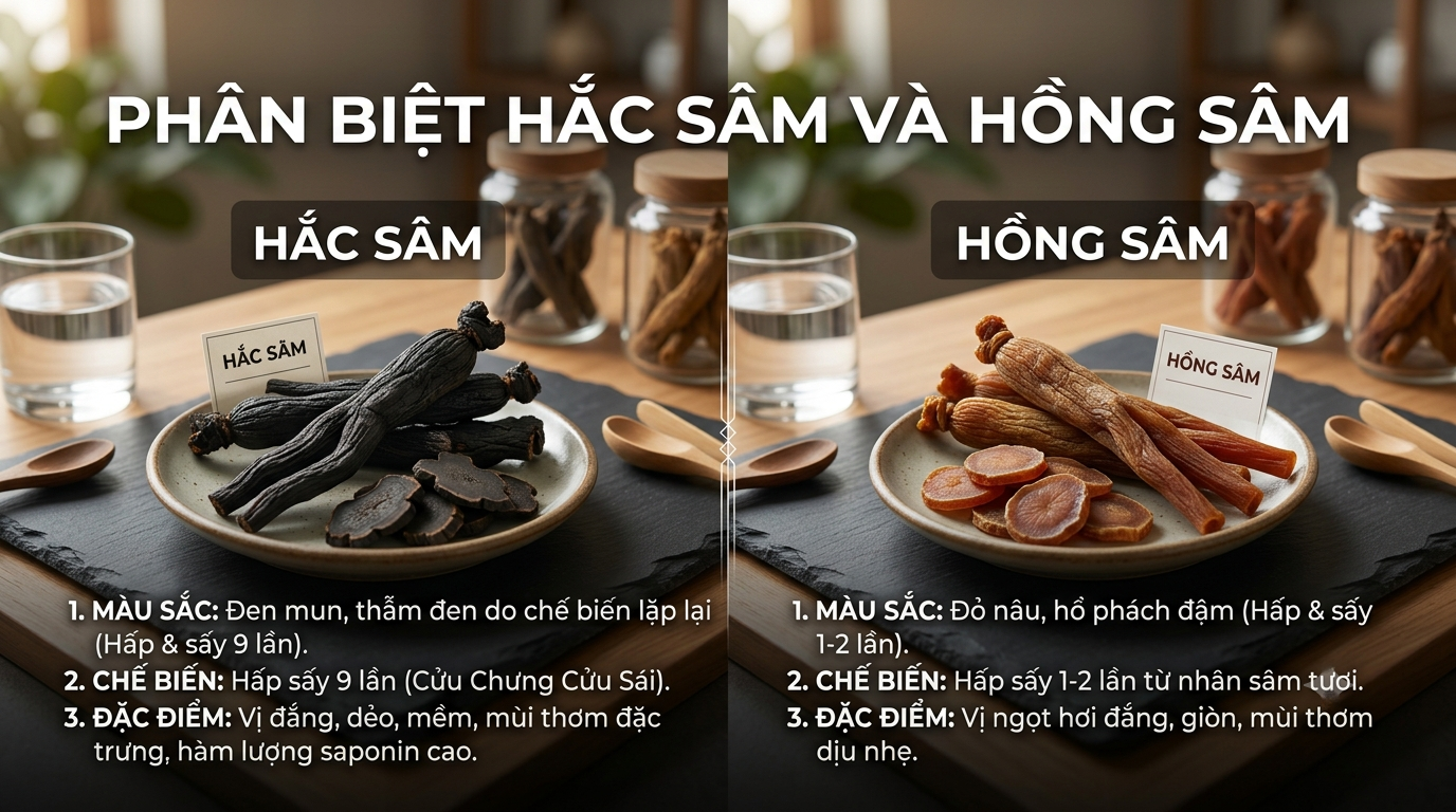 Phân biệt hồng sâm và hắc sâm