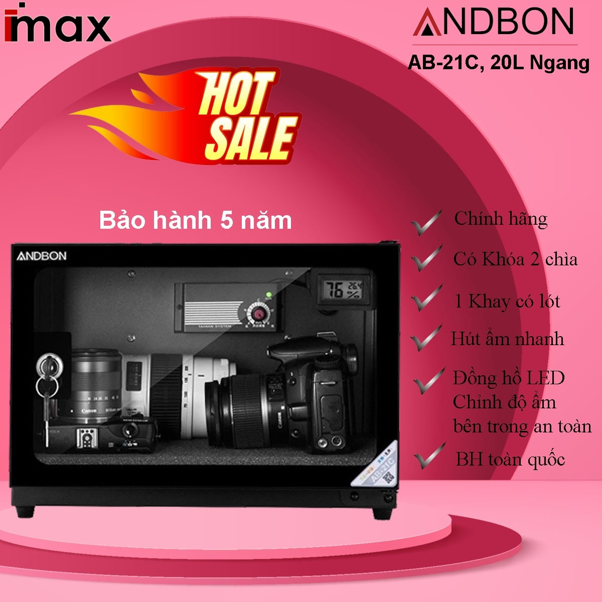 Tủ chống ẩm Andbon AB-21C, tủ dung tích ngang bé nhất, hiệu quả sử dụng tuyệt đỉnh