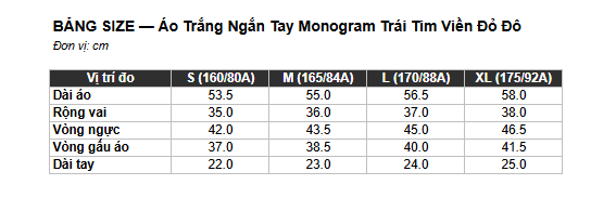 Áo Trắng Ngắn Tay Monogram Trái Tim Viền Đỏ Đô