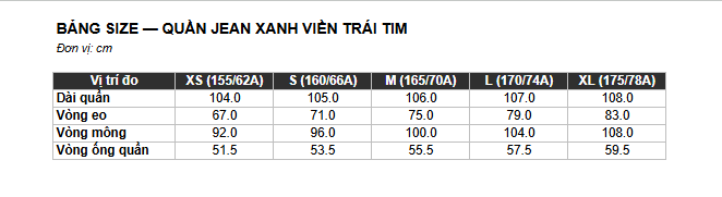 Quần Jean Xanh Đường Viền Trái Tim