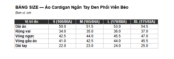 Áo Cardigan Ngắn Tay Đen Phối Viền Bèo