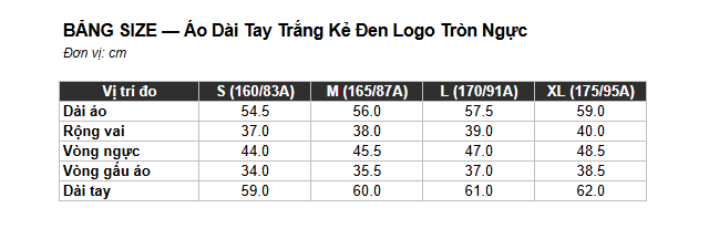 Áo Dài Tay Trắng Kẻ Đen Logo Tròn Ngực