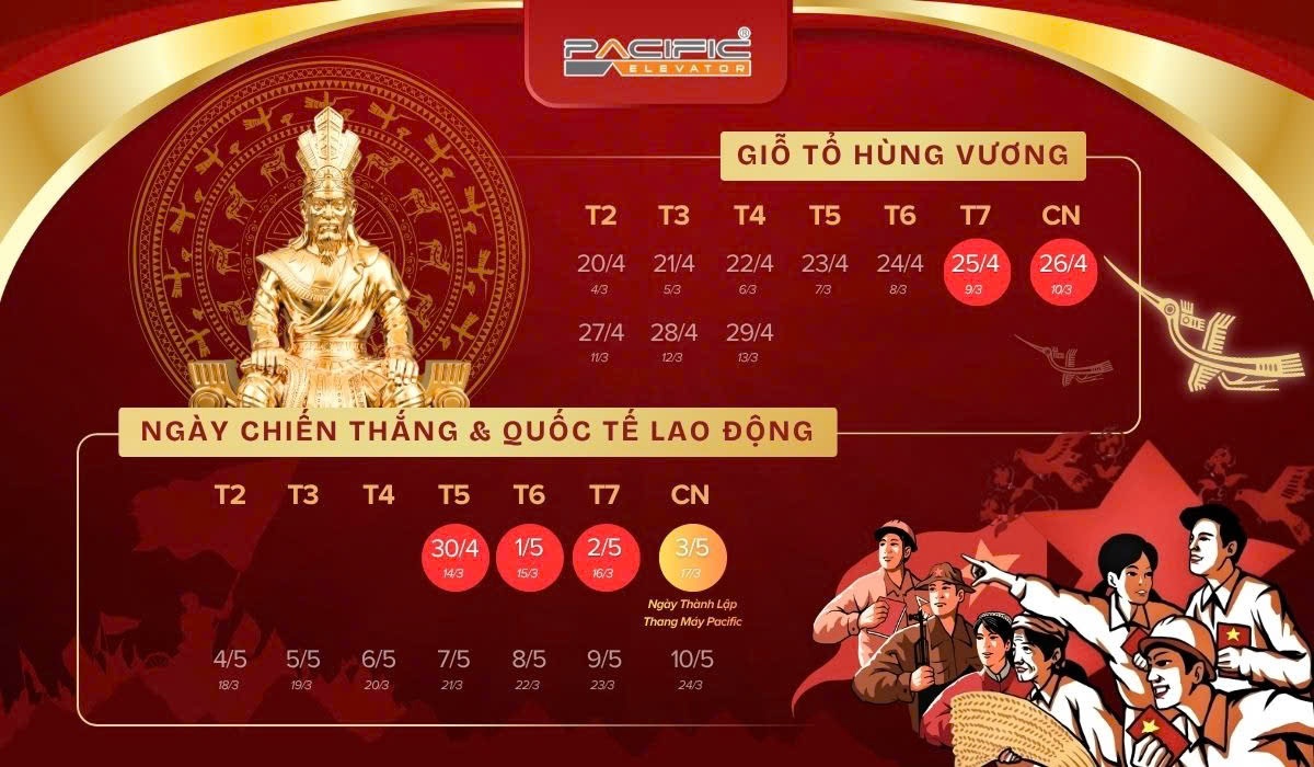 Thang máy Atlantic thông báo Nghỉ lễ Giỗ tổ Hùng Vương và Nghỉ lễ 30/04 - 1/5 năm 2026