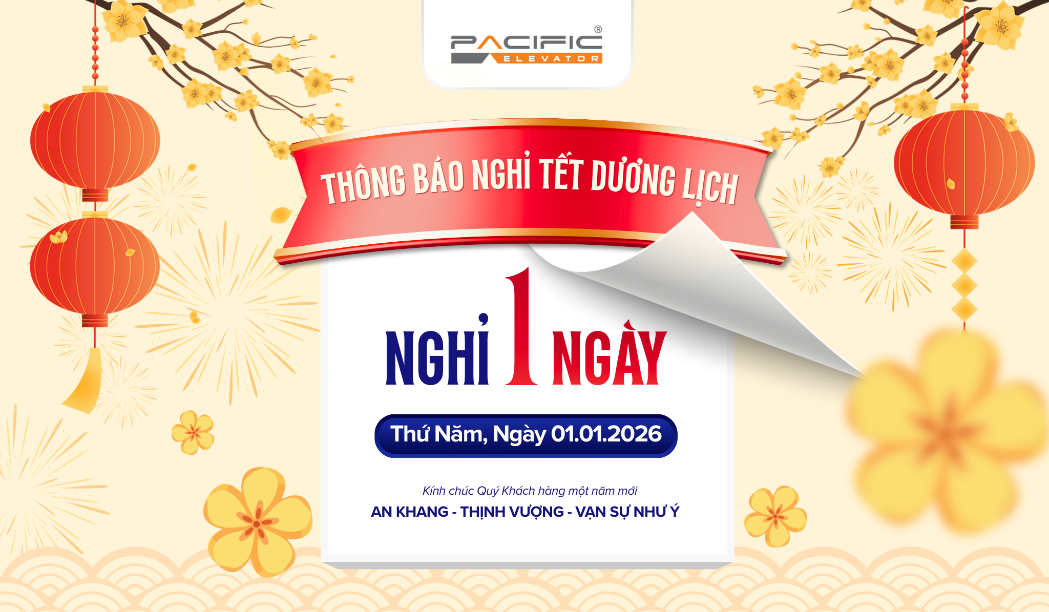 Thang máy Atlantic thông báo nghỉ Tết Dương Lịch 2026
