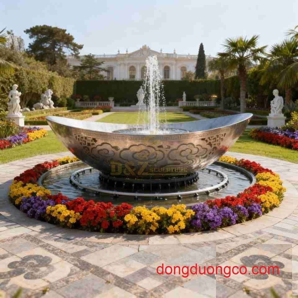 Đài phun nước Inox hình thuyền may mắn