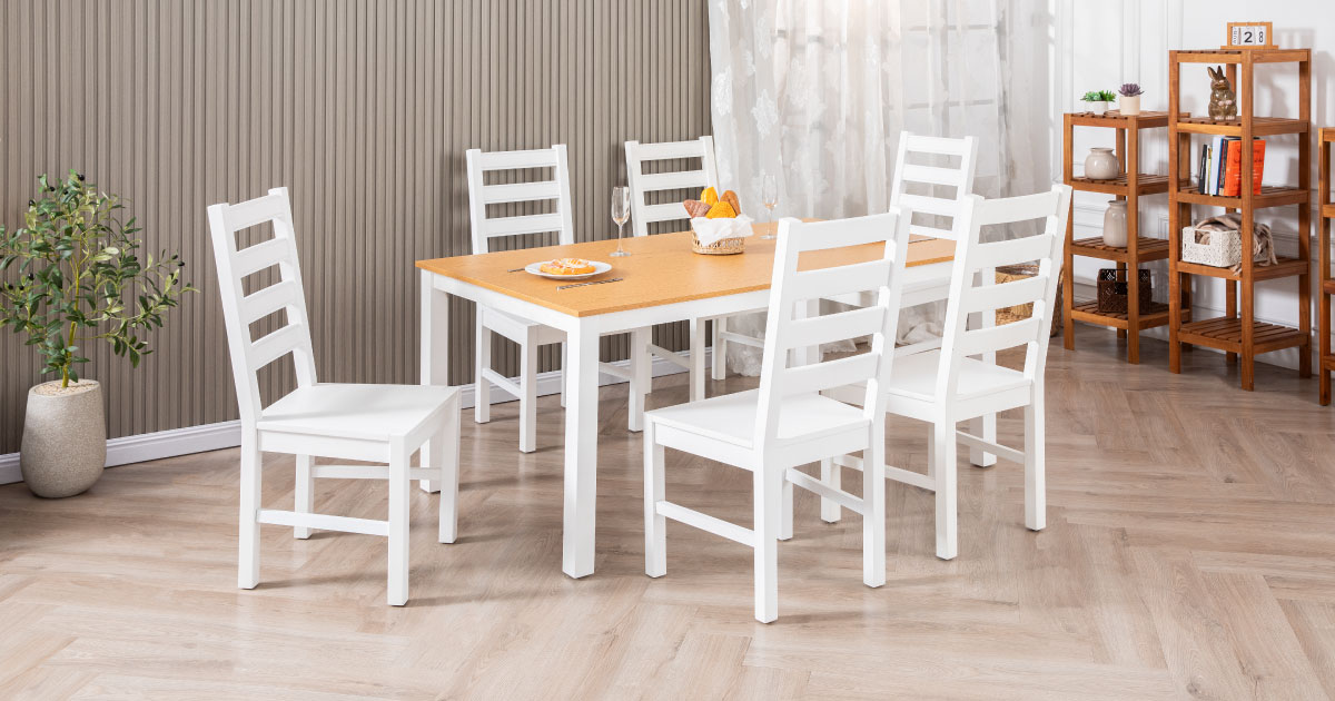 Bộ Bàn Ghế Ăn 6 Ghế và 1 Bàn 1m6 - Indoor Dining Set White