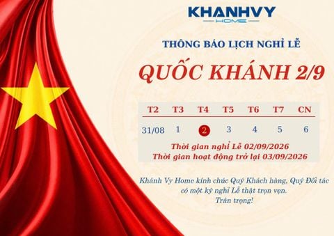Thông báo lịch nghỉ lễ Quốc khánh 2/9/2026 của Khánh Vy Home