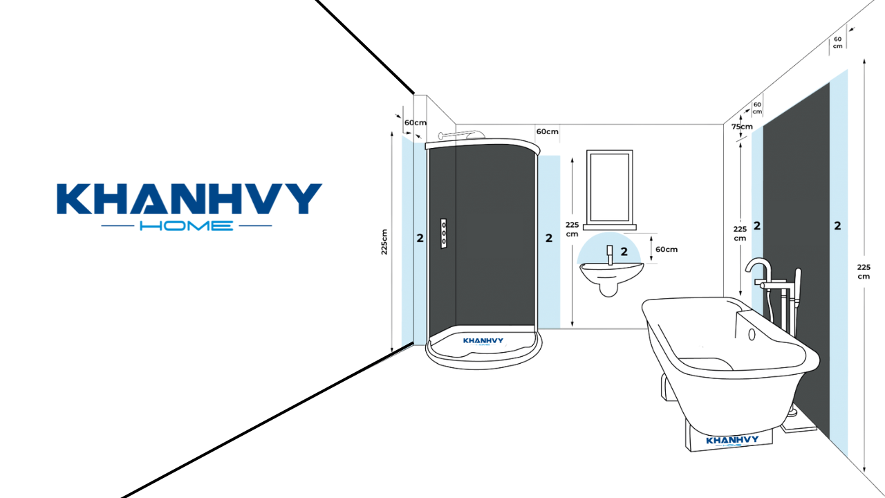 Kích thước lắp đặt thiết bị vệ sinh phù hợp với diện tích