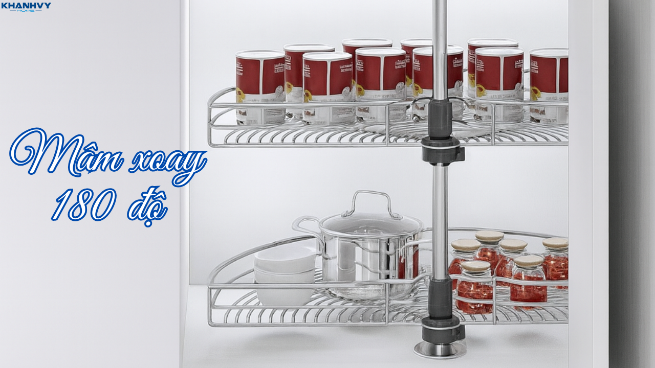 Mâm xoay 180 độ – Giải pháp tối ưu góc chết tủ bếp