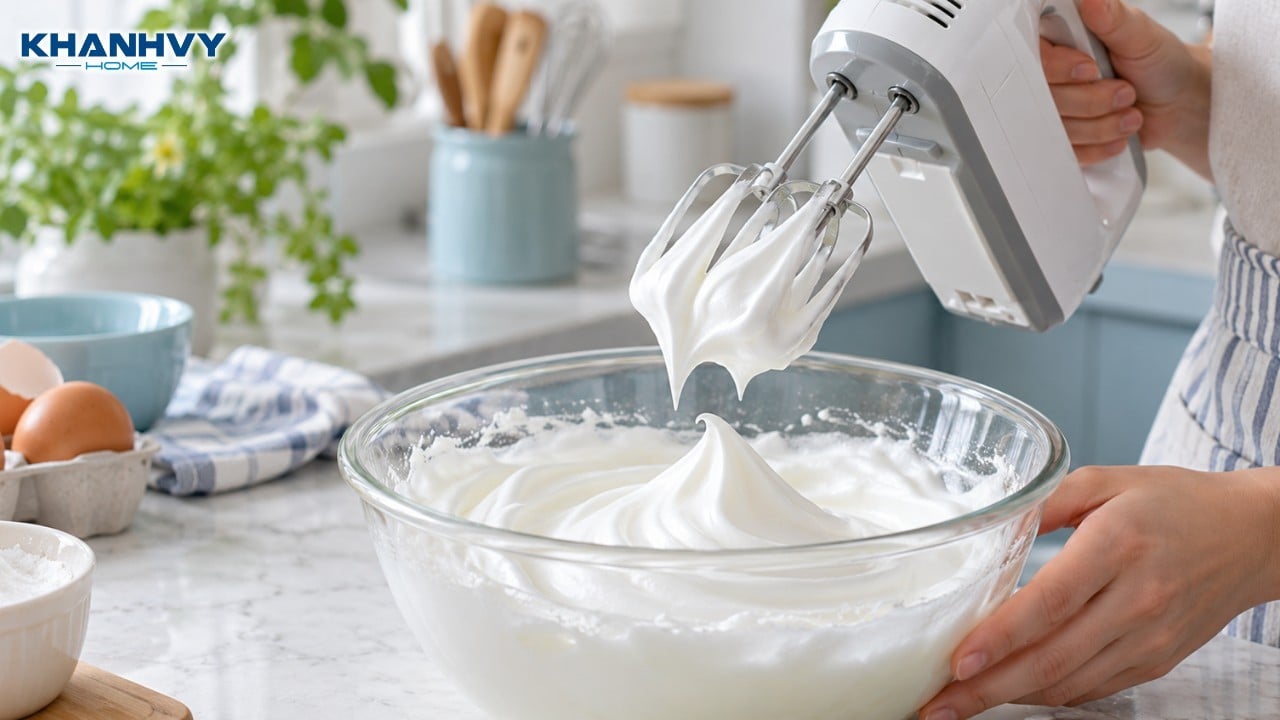 Đánh bông trứng thành một hỗn hợp kem mịn