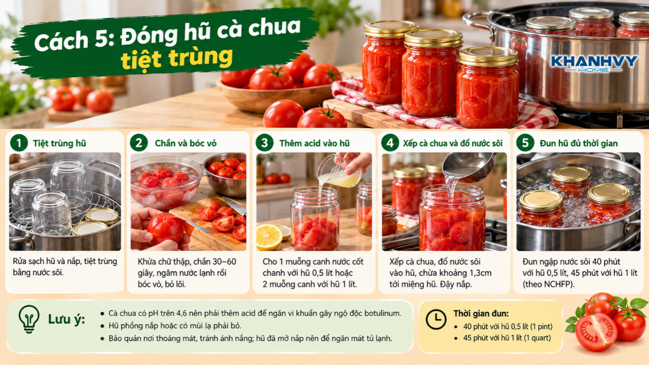 Những quả cà chua đã sơ chế được xếp vào hũ thủy tinh
