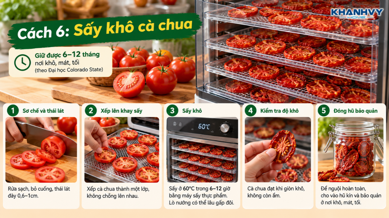 Các lát cà chua được xếp đều trên khay để sấy khô
