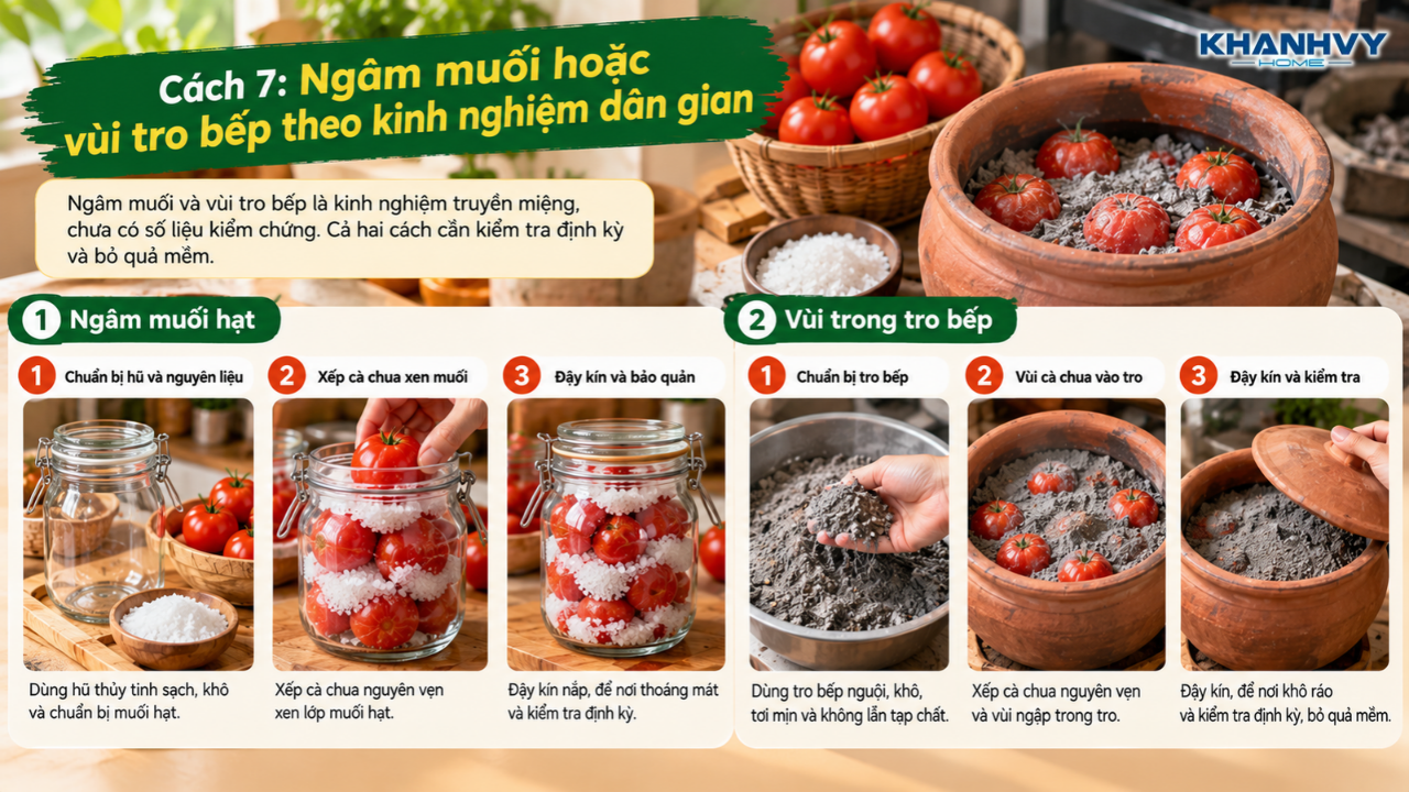 Cà chua được xếp trong hũ muối hoặc vùi vào tro bếp khô