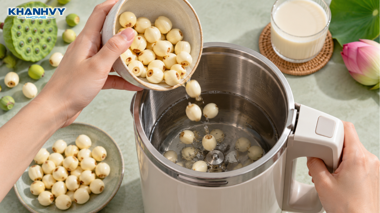 Cách làm sữa hạt sen bằng máy đơn giản