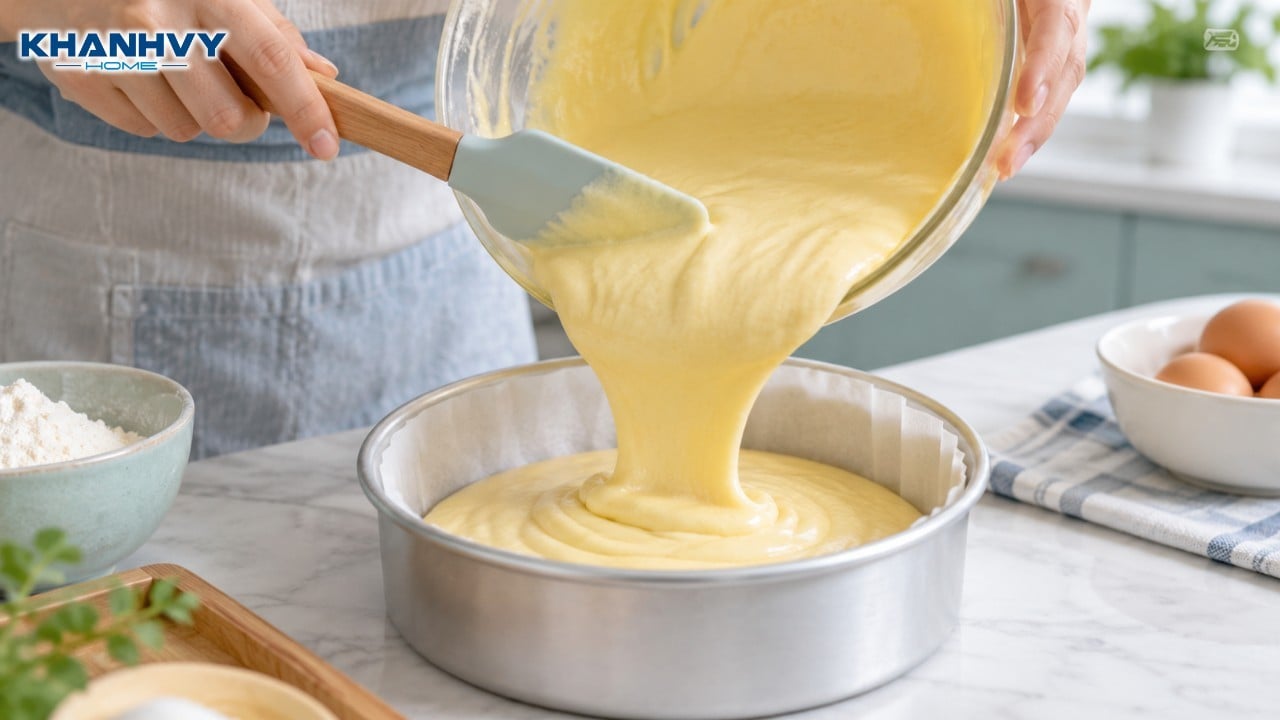 Đổ hỗn hợp bột bánh vào khuôn
